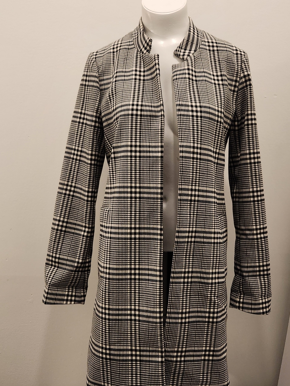 Carolina Belle Black and White Plaid Long Trench